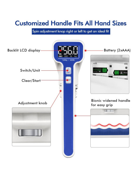Dinamómetro de Mano Digital Handexer 120kg con Pantalla LCD Dinamómetro de Mano Digital Handexer 120kg con Pantalla LCD