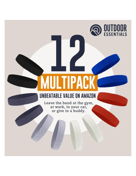 Banda de Sudor OutdoorEssentials - Paquete de 12 Multicolor Banda de Sudor OutdoorEssentials - Paquete de 12 Multicolor