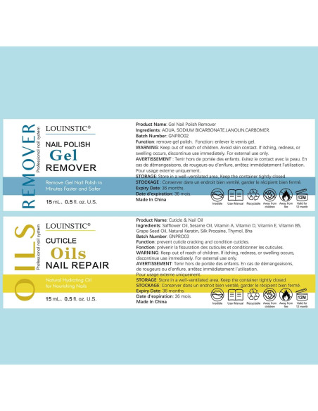 Removedor de Gel para Uñas LOUINSTIC 14.79ml + Aceite Cutículas 14.79ml Removedor de Gel para Uñas LOUINSTIC 14.79ml + Aceite Cutículas 14.79ml