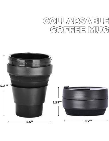 Taza Colapsable HYDRATE Negra 400ml Apta Microondas y Lavavajillas
