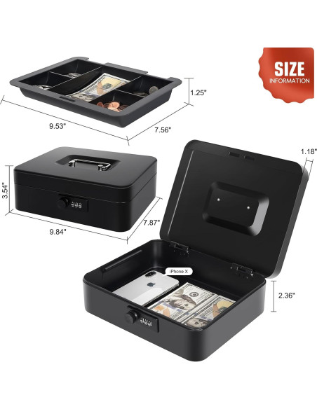 Caja de Dinero Goehiaul con Cerradura de Combinación 25x20x9cm Caja de Dinero Goehiaul con Cerradura de Combinación 25x20x9cm