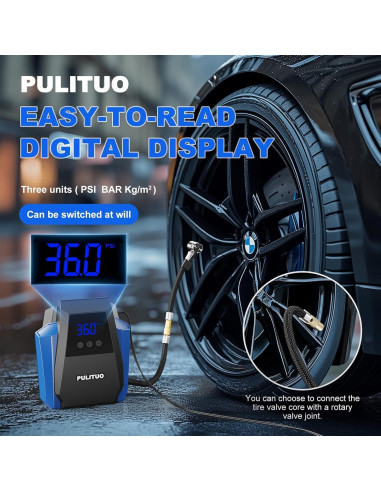 Compresor de Aire Portátil PULITUO 12V con Manómetro Digital