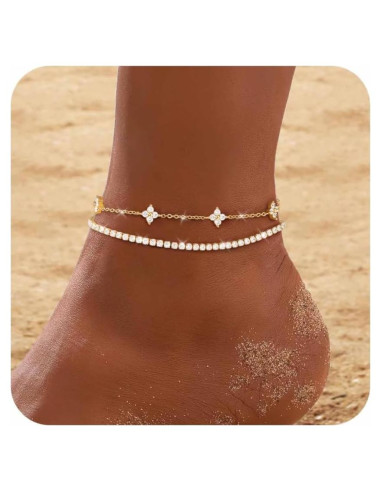 Pulsera de Tobillo de Oro RLMOON para Mujeres 14K Ajustable