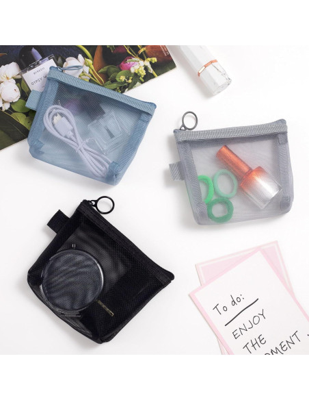 3 Mini Bolsas de Maquillaje BEIQIYA con Cremallera - Nylon 3 Mini Bolsas de Maquillaje BEIQIYA con Cremallera - Nylon