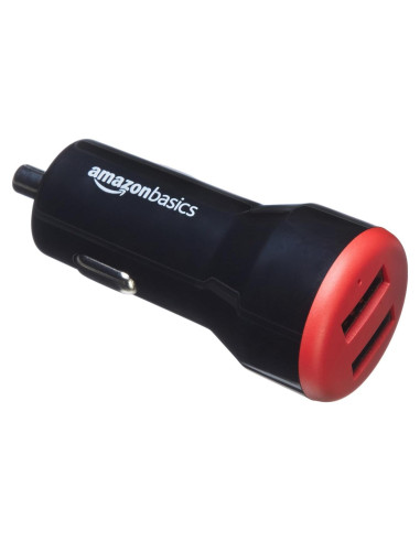 Cargador de Coche USB-A 24W Amazon Basics 2 Puertos Negro/Rojo