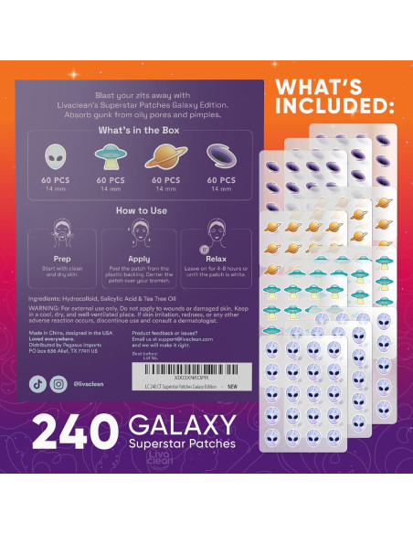 Parches para Acné LivaClean 240 CT Galaxia con Ácido Salicílico Parches para Acné LivaClean 240 CT Galaxia con Ácido Salicílico