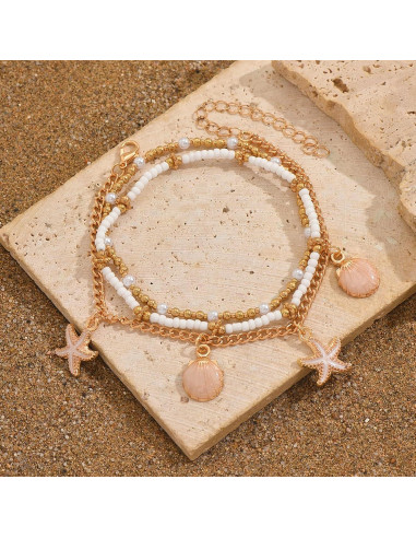 Pulseras de Tobillo para Mujeres Boho Chic 3 Piezas con Conchas