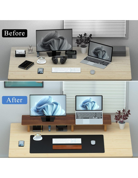 Soporte Elevador Doble para Monitor Aothia de Madera Nogal Soporte Elevador Doble para Monitor Aothia de Madera Nogal