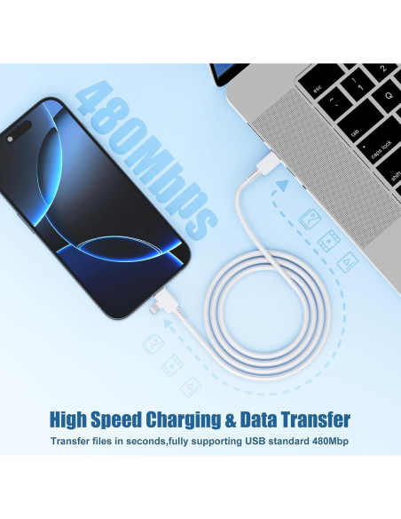 Cable USB C a Lightning 10 pies Qalirvis Carga Rápida Cable USB C a Lightning 10 pies Qalirvis Carga Rápida