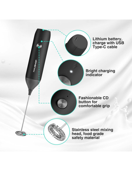 Espumador de Leche Eléctrico HAUSHOF Recargable USB-C Negro Espumador de Leche Eléctrico HAUSHOF Recargable USB-C Negro