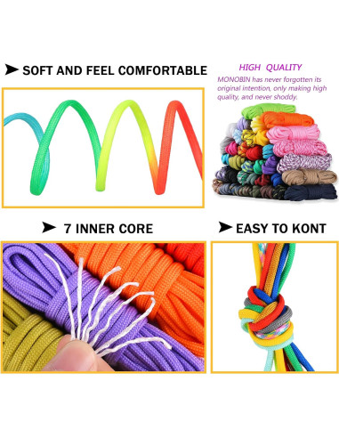 Kit Paracord MONOBIN 50 Colores con 28 Accesorios