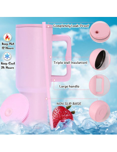 Taza Aislada 40 oz Sanilinwild Rosa con Tapa y Popote 2