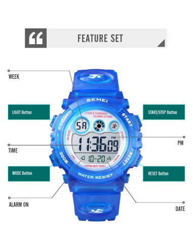 Reloj Digital Deportivo Impermeable FIZILI 50M Niños Azul