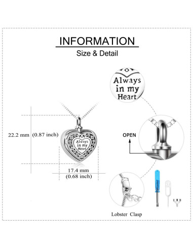 Collar Urna de Plata Esterlina ONEFINITY Corazón para Cenizas