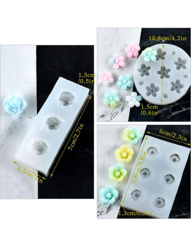 Molde de Resina de Flor Mini FineInno 3 Piezas Silicona