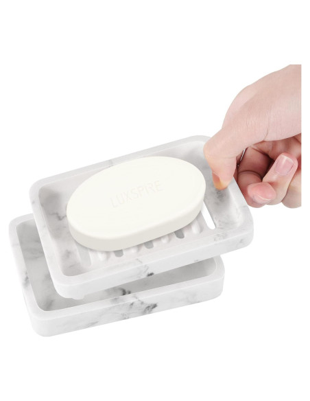 Bandeja para Jabón Luxspire Doble Capa Resina Mármol Blanco Bandeja para Jabón Luxspire Doble Capa Resina Mármol Blanco