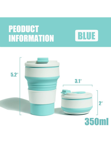 Taza Plegable de Silicona HOPULARITY 350ml Azul para Viaje