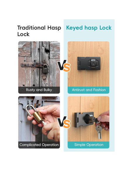 Cerradura de Hasp I-EASYDWW 6.35 cm con Llave y Gancho Negro Cerradura de Hasp I-EASYDWW 6.35 cm con Llave y Gancho Negro