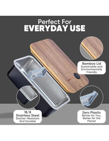 Caja Bento de Acero Inoxidable Modaniam 44Oz Resistente a Fugas