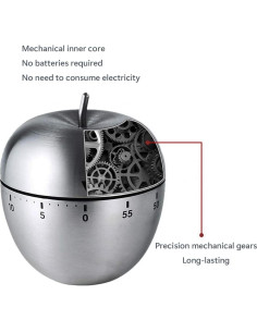 Temporizador de Cocina Mecánico MOBXPAR Manzana Acero Inoxidable 60 Min 2