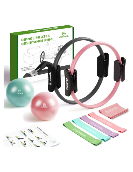 Juego de Anillos de Pilates GIFNOL con Pelotas y Bandas - Negro y Rosa Juego de Anillos de Pilates GIFNOL con Pelotas y Bandas - Negro y Rosa