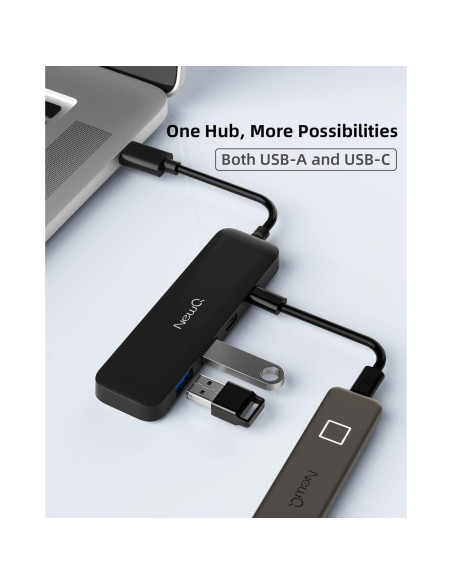Hub USB 3.0 NewQ de 4 Puertos USB-C y USB-A Ultra Delgado Hub USB 3.0 NewQ de 4 Puertos USB-C y USB-A Ultra Delgado