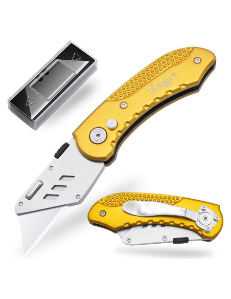 Cuchillo Utility Plegable Vickay Amarillo con 5 Cuchillas SK5 Cuchillo Utility Plegable Vickay Amarillo con 5 Cuchillas SK5