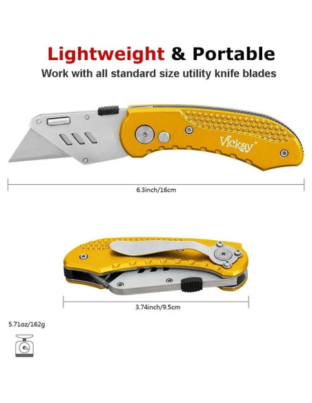 Cuchillo Utility Plegable Vickay Amarillo con 5 Cuchillas SK5 Cuchillo Utility Plegable Vickay Amarillo con 5 Cuchillas SK5
