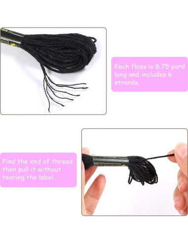 Hilo de Bordado Negro Pllieay 24 Madejas 8m para Pulseras