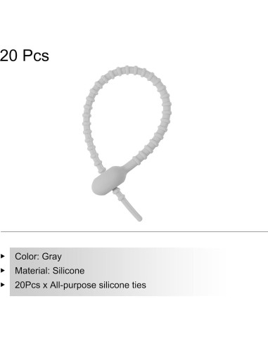 Bridas de Silicona Reutilizables MECCANIXITY 20 Pcs 15 cm Gris