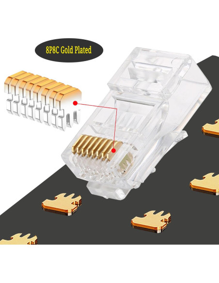 Conectores RJ45 Pasante PETECHTOOL 100 Piezas 23AWG Cat6a Conectores RJ45 Pasante PETECHTOOL 100 Piezas 23AWG Cat6a