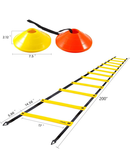 Escalera de Agilidad Ohuhu 12 Peldaños con 12 Conos y Estacas Escalera de Agilidad Ohuhu 12 Peldaños con 12 Conos y Estacas