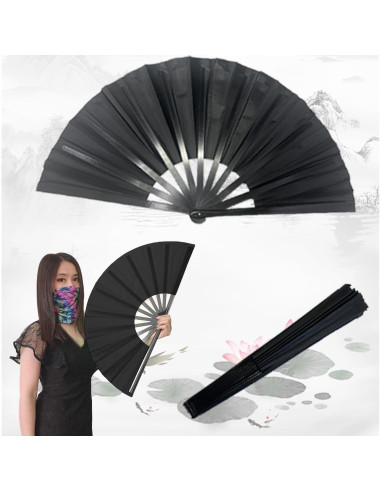 Abanico Plegable Clussbin Negro para Danza - 2 Pcs
