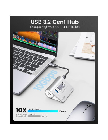 Hub USB 3.2 Gen 2 ORICO 4 Puertos 10Gbps Aluminio