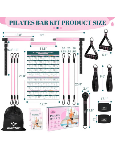 Kit de Barra de Pilates COFOF con Bandas de Resistencia 9-68 kg