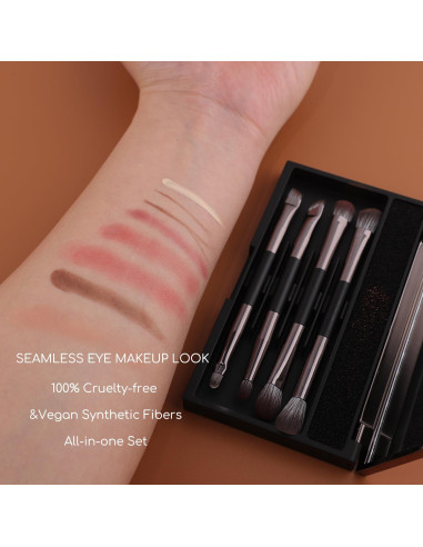 Conjunto de Brochas de Maquillaje ENERGY 4PCS Doble Cara con Estuche