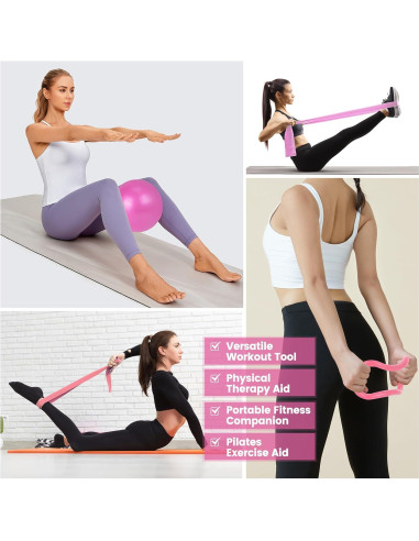 Kit de Pilates Rosa HGKZJSL con Pelota y Bandas de Resistencia
