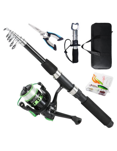 Combo de Caña de Pesca Telescópica 2.1m Tripquips con Carrete