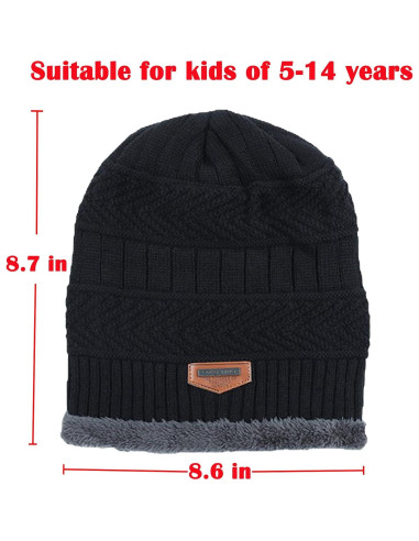Gorras de Invierno Tejidas T WILKER + Bufanda Franela Niños 5-14 Años