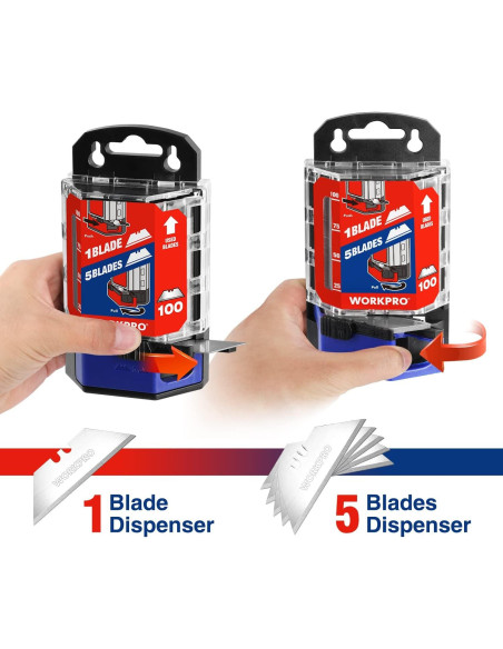 Cuchillas Utility WORKPRO 100 Piezas Acero SK5 Dispensador Cuchillas Utility WORKPRO 100 Piezas Acero SK5 Dispensador