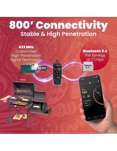 Termómetro de Carne Inalámbrico Rong Tronic con Bluetooth 800ft