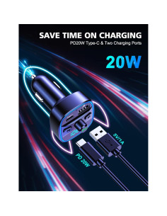 Transmisor FM Bluetooth RIWUSI T25C con carga rápida 20W 2