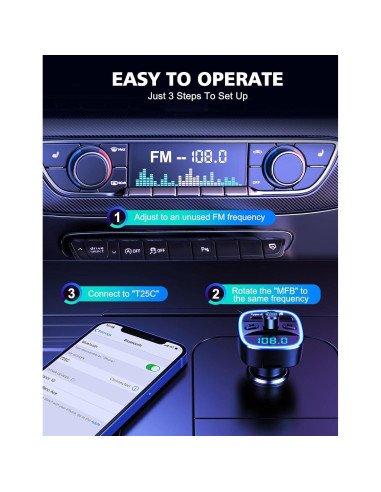 Transmisor FM Bluetooth RIWUSI T25C con carga rápida 20W