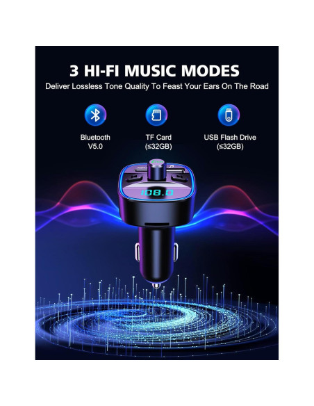 Transmisor FM Bluetooth RIWUSI T25C con carga rápida 20W Transmisor FM Bluetooth RIWUSI T25C con carga rápida 20W