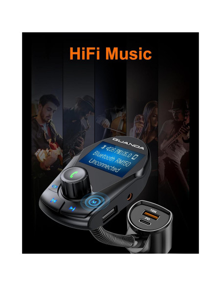 Transmisor FM Bluetooth Guanda RM150 con Carga Rápida 30W Transmisor FM Bluetooth Guanda RM150 con Carga Rápida 30W