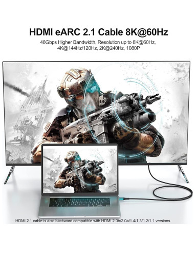 Cable HDMI 2.1 eARC 8K UVOOI 2 Metros Alta Velocidad 48Gbps