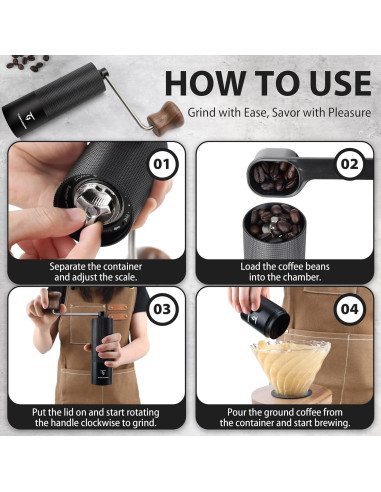 Molinillo de Café Manual SUNYA MCG-02 Negro, Acero Inoxidable