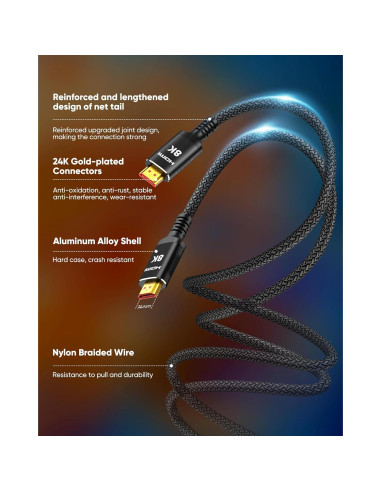 Cable HDMI 2.1 Snowkids 0.46m Ultra Alta Velocidad 48Gbps