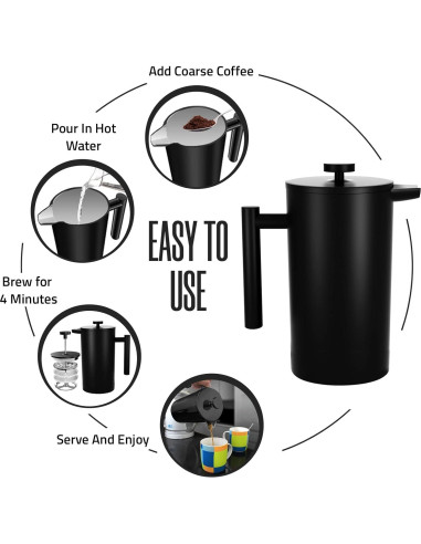 Prensa Francesa Utopia Kitchen 12 Oz Acero Inoxidable Negro