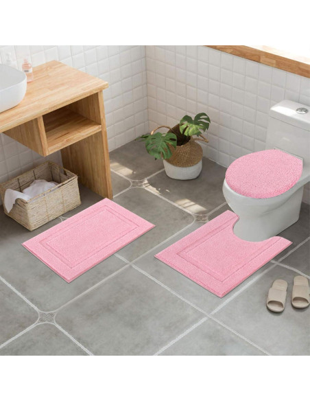 Conjunto 3 Alfombrillas de Baño SHACOS Rosa Antideslizante Conjunto 3 Alfombrillas de Baño SHACOS Rosa Antideslizante